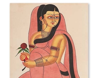 WOMAN with ROSE KALIGHAT Painting Print - Folk Art Print, Wall Art Decor, Ethnic Prints, Vintage Poster