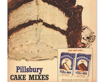 KITCHEN VINTAGE AD | Vintage Food Poster, Retro Vintage Ad Poster, Cake Mix Poster, Kitchen Decor, Home Decor