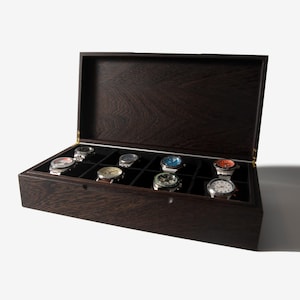 Boîte à montres - Bois dur wengé - 8 compartiments pour montres - Cadeau personnalisé