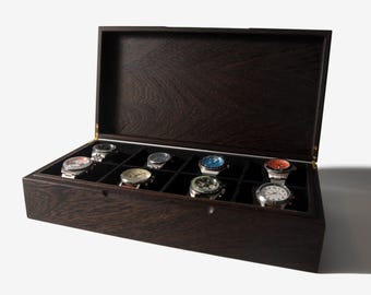 Watch Box - Wenge Hardwood - 8 Watch Compartments - Personalized Gift