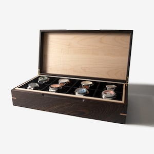 Watch Box - Wenge and Maple Hardwood - 8 Watch Compartments - Personalized Gift