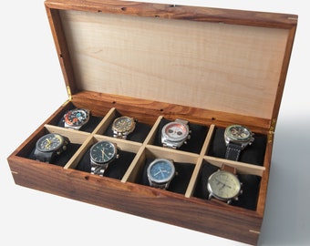 Watch Box - Desert Mesquite and Curly Maple - 8 Watch Compartments - Personalized Gift