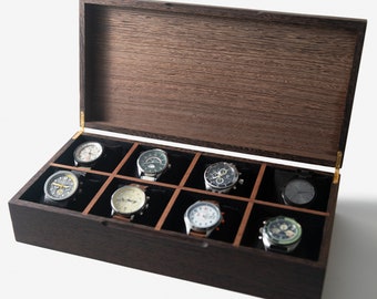 Watch Box - Wenge Hardwood - 8 Watch Compartments - Personalized Gift