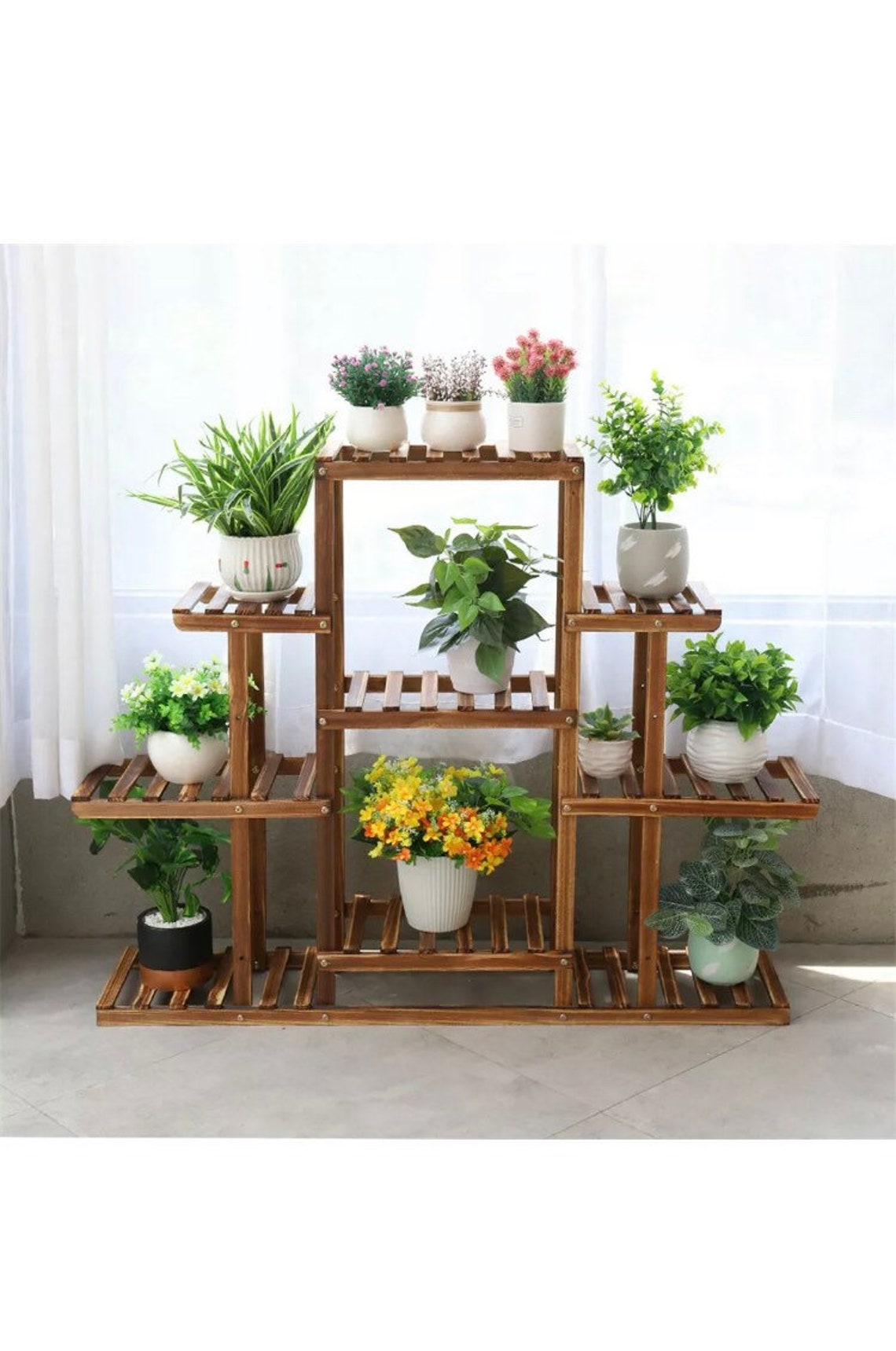 Wooden plant display stand Etsy