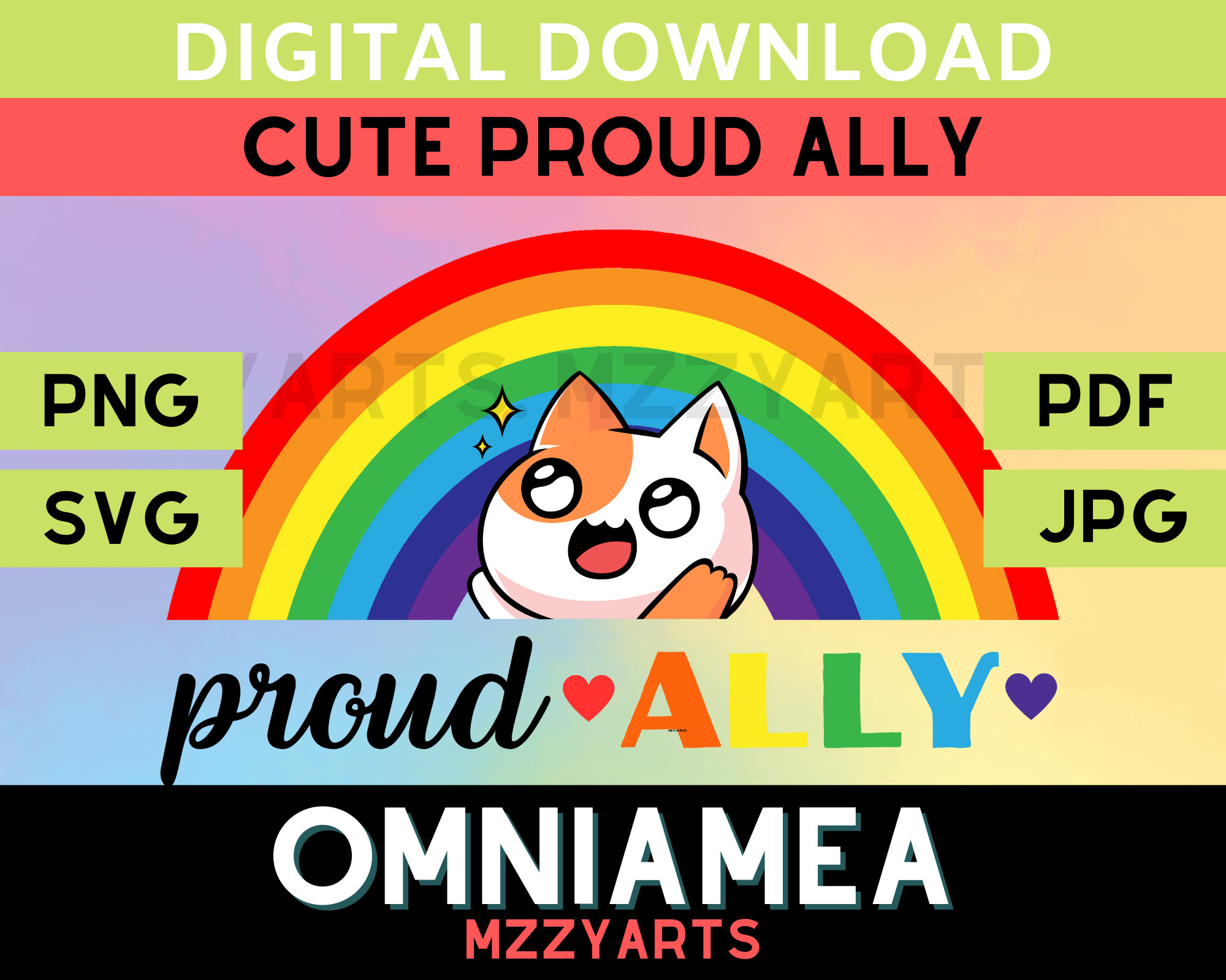 Cute Pride Colorful Rainbow Kawaii Cat SVG Pride Ally Pride LGBTQIA ...