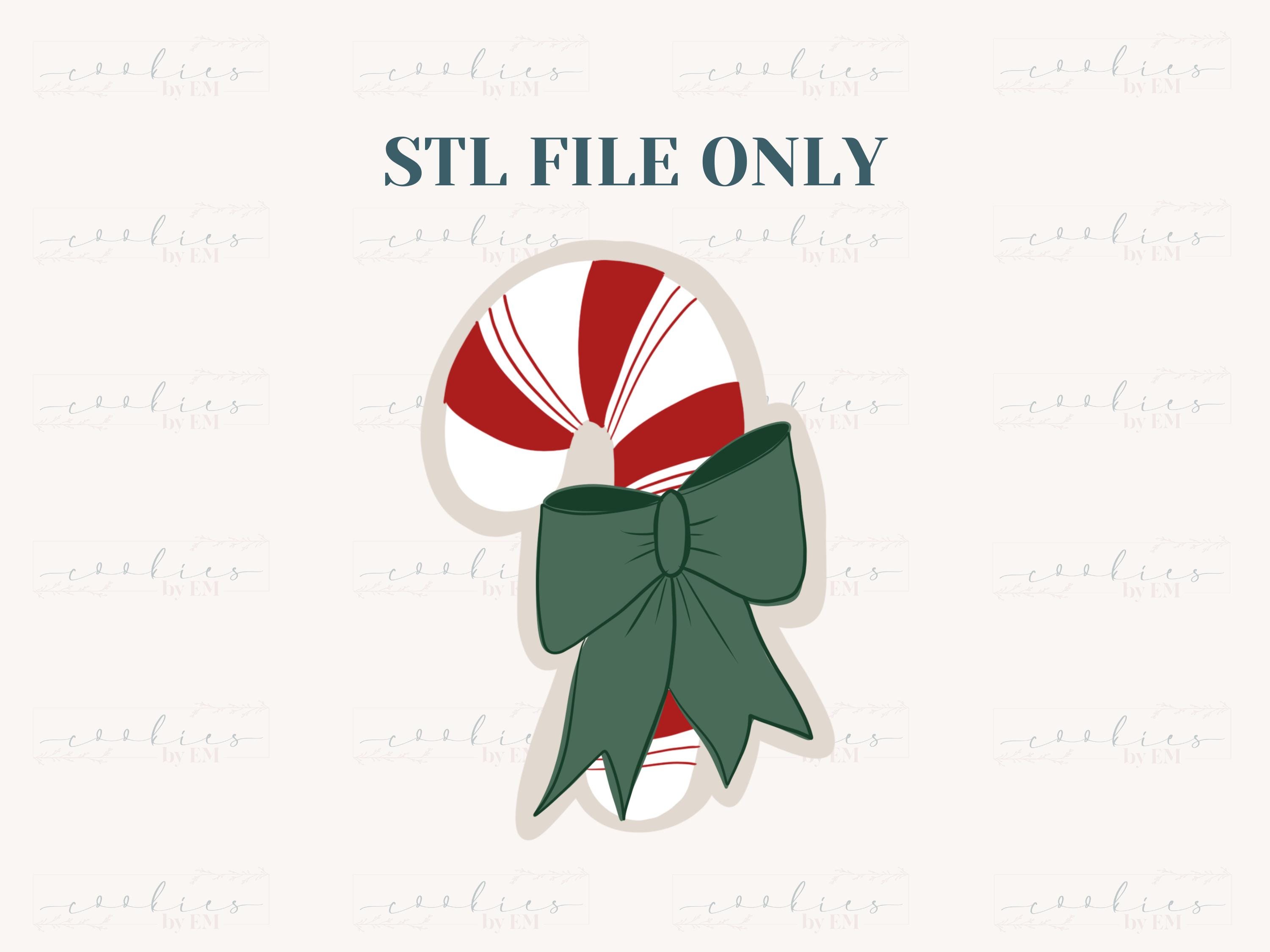 Candy Cane With Bow STL Cookie Cutter File for 3D Printing (standard ...