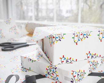 Wrapping Papers, Christmas Lights Tree Holiday Gift Wrap Xmas Wrapping Paper Roll, Festive Christmas Decor Wrapping Sheets, Holiday Gift