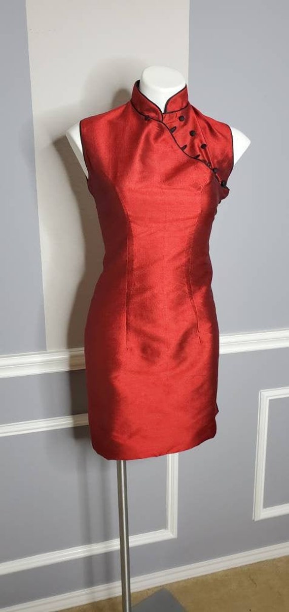Vintage Cheongsam Dress, 1960s Silk Dress, Black C
