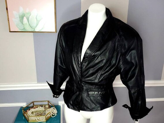 80s Black Leather Jacket,Womens Bomber Jacket,Leat
