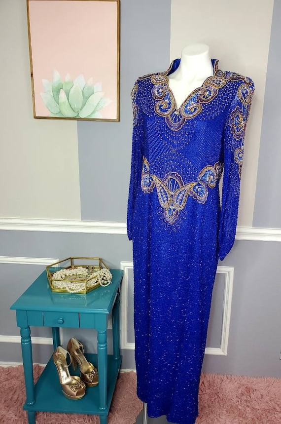 Vintage Beaded Gown, Beaded Prom Dress, Winter For