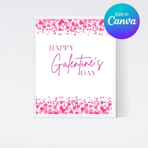 Editable Happy Galentine&#39;s Day Party Sign | Valentines Day Party | Galentines Day Decor | Valentine&#39;s Printable | Heart Sign | Custom Sign