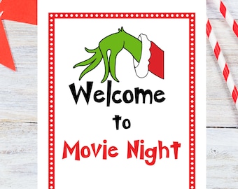 Serata cinema Il Grinch / Festa a tema Grinch / Grinchmas / Decorazioni per feste di Natale / Forniture per feste a tema vacanze di Natale / Grinch stampabile