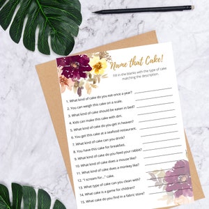 Herbst Blumen Brautparty Spiele zum Ausdrucken | Name That Cake Bridal Shower Spiel | Herbst Blumen Brautparty Spiele | Sofort Download
