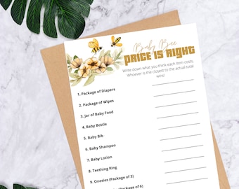 Bee Theme Baby Shower Games Printable | The Price is Right Game | Bee Baby Shower | Printable Game | Instant Download