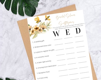 Bee Theme Bridal Shower Games Printable | Scattergories Shower Game| Bee Bridal Shower Games | Instant Download