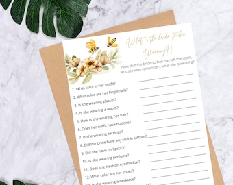Bee Theme Bridal Shower Games Printable | What Is Bride to Bee Wearing Shower Game | Bee Bridal Shower Games | Instant Download