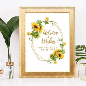 Sunflower Bridal Shower Sign | Advice Sign | Fall Bridal Shower Signs| Floral Bridal Shower Sign | Wedding Shower Sign | Instant Download