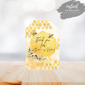 Gracias por Bee-ing Aquí Favor Tag / Bee Gracias Etiqueta / Etiqueta de Regalo Imprimible / Tratar Etiqueta de Favor / Descarga Instantánea