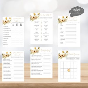 Bee Bridal Shower Game Bundle | Bee Theme Bridal Shower Games | Floral Bridal Shower Games | 6 Bridal Games Pack