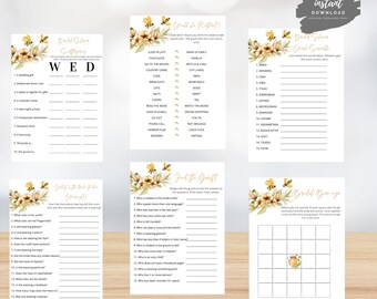 Bee Bridal Shower Game Bundle | Bee Theme Bridal Shower Games | Floral Bridal Shower Games | 6 Bridal Games Pack