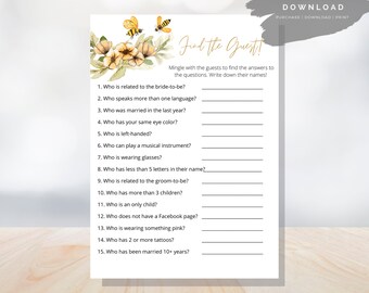 Bee Theme Bridal Shower Games Printable | Find the Guest Shower Game | Bee Bridal Shower Games | Instant Download