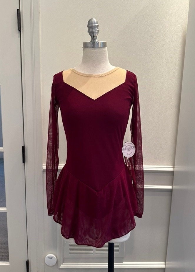 Burgundy Figure Skating Dress With Long Sleeves - Adult XS - Etsy Burgundy Figure Skating Dress With Long Sleeves - Adult XS - Etsy