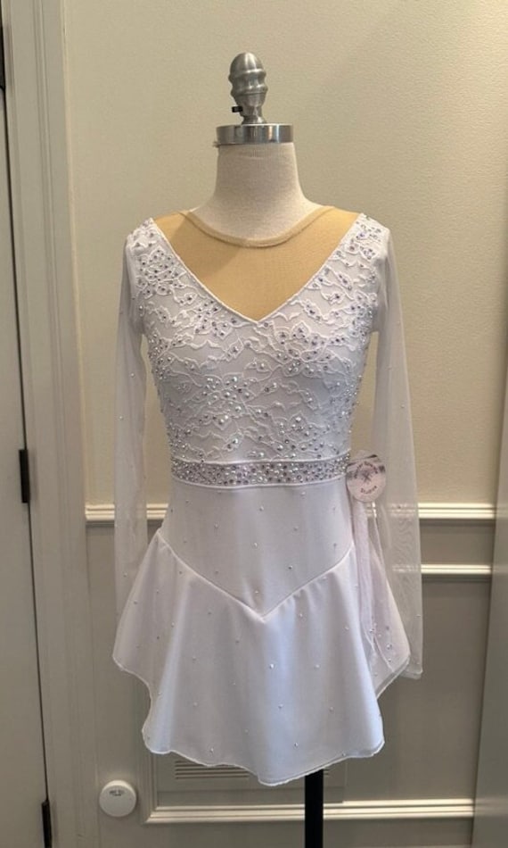 chinese dress ladies Figure Skating Competition Dress, Showcase, White lace with velvet rib –  Toepick Clothing main image 0