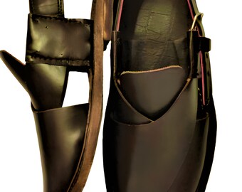 Men's premium Dark Brown Full  Peshawari Leather sandal /Flip-Flop/Chappal/Thong with Adjustable buckle strap