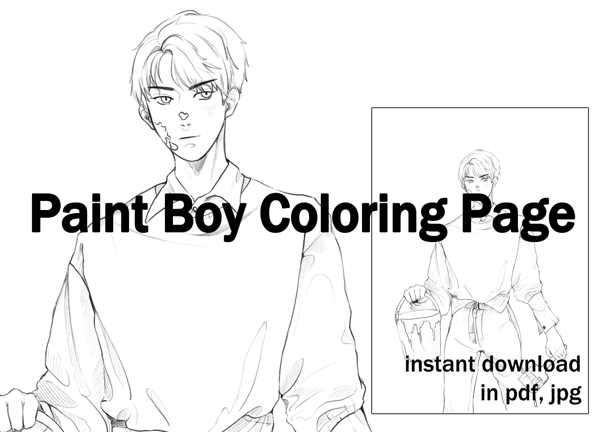 Printable Paint boy Coloring Page for adults / A4 size | Etsy