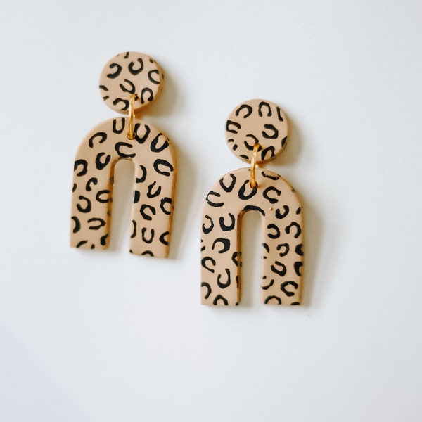 THE LINDSAY | Leopard Clay Earrings | Handmade Clay Earrings | Gift for Her | Trendy Earrings | Arch Clay Earrings | Statement Earrings