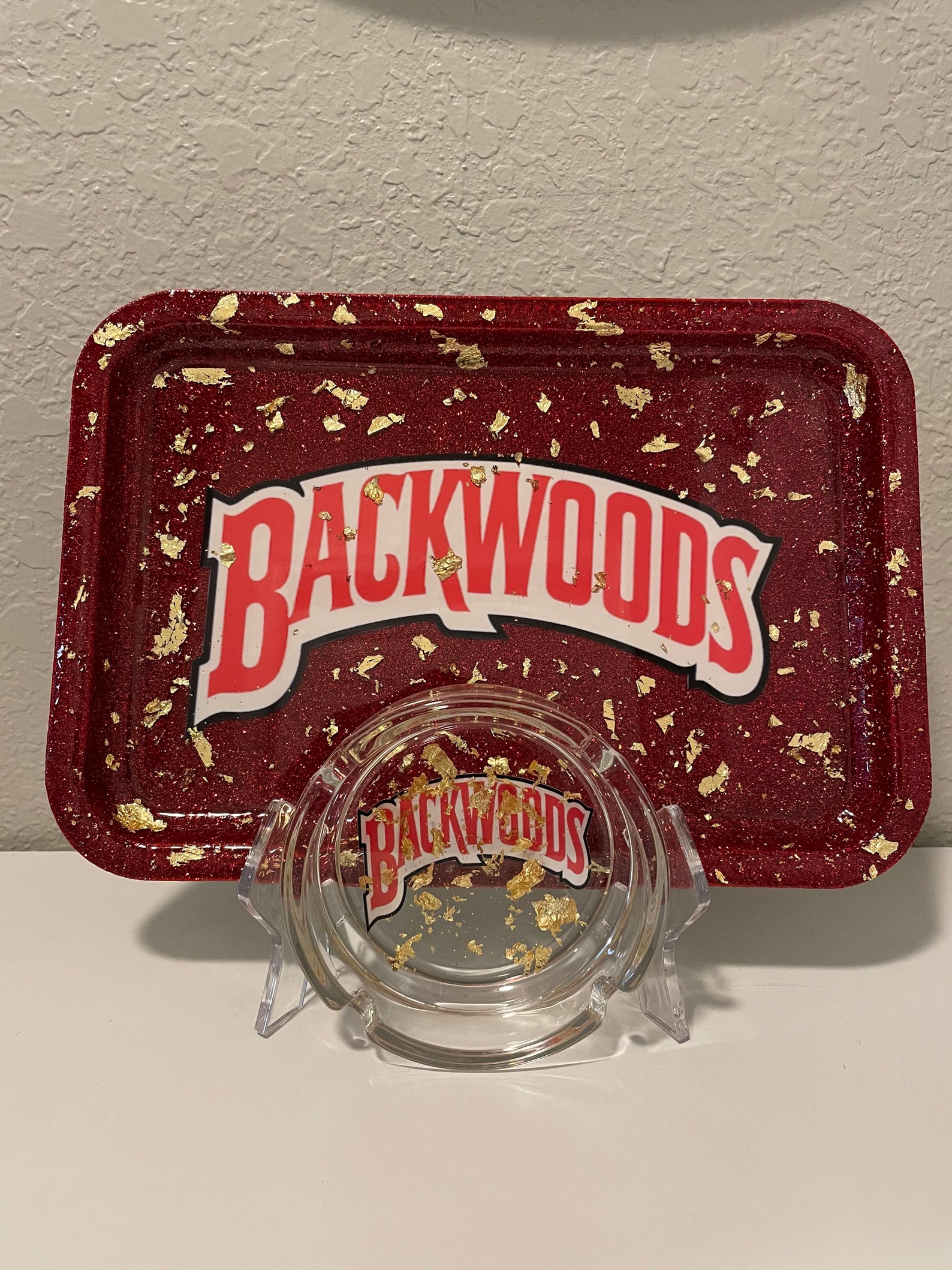 Backwoods Rolling Tray With Gold Leaves Rolling Tray Set Etsy