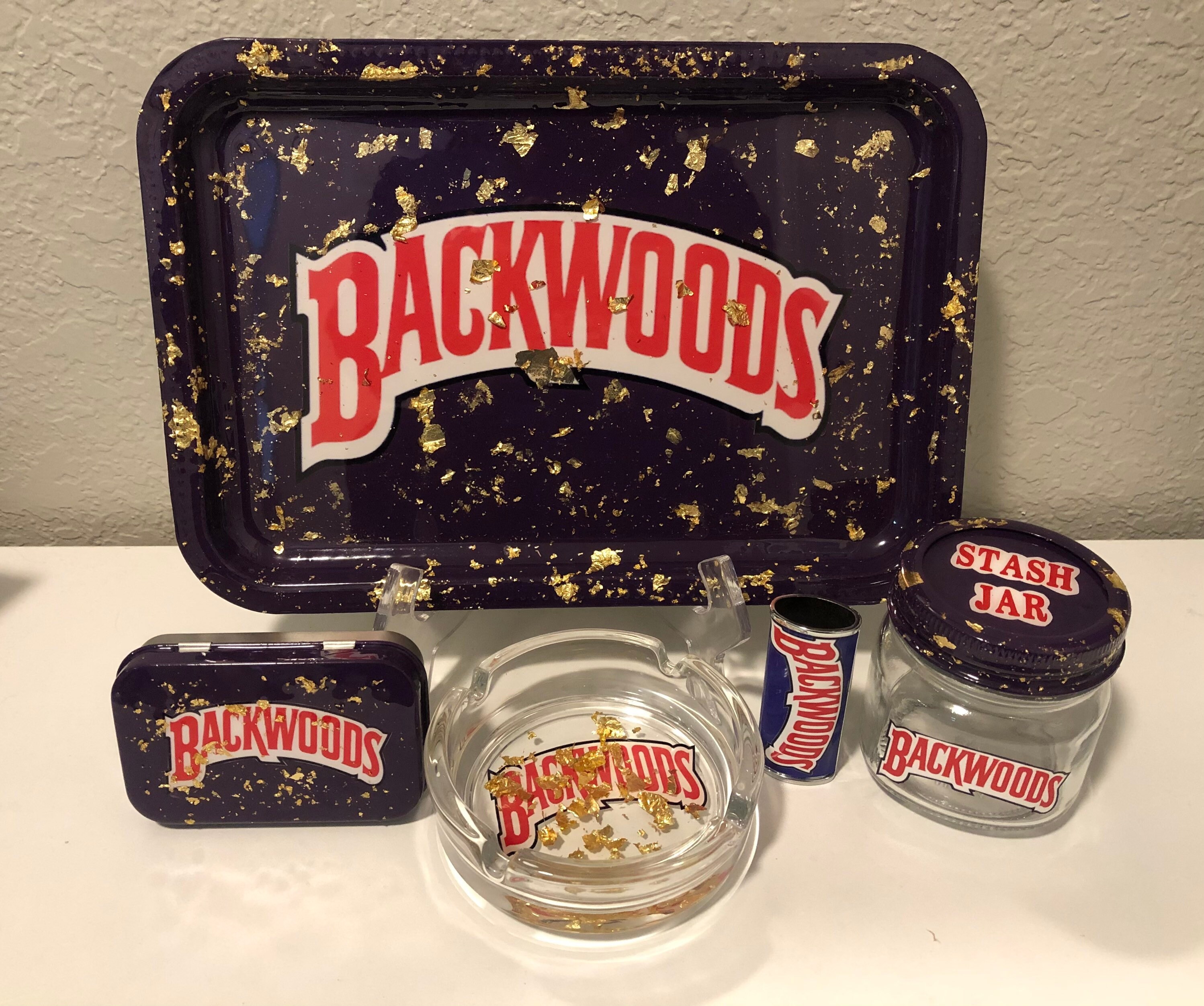 Backwoods Rolling Tray with Gold Leaves Rolling Tray Set Etsy