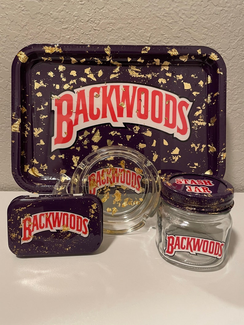 Backwoods Rolling Tray with Gold Leaves Rolling Tray Set Etsy