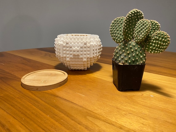 DIY Large White Pot Kit With Bamboo Coaster Comes With 168 LEGO Plates and Connectors and Detailed Photo Instructions Etsy