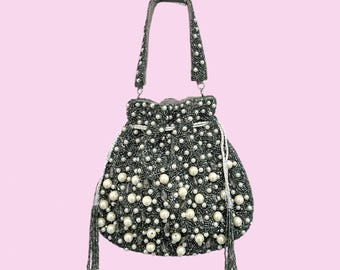 ALARA l Graue Perlen-Potli-Beutel - indische Brauttasche