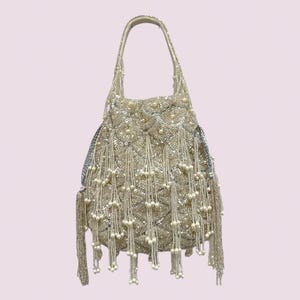 LEHER l Bolso Potli con cuentas de plata: bolso de novia indio, accesorio de boda, hecho a mano