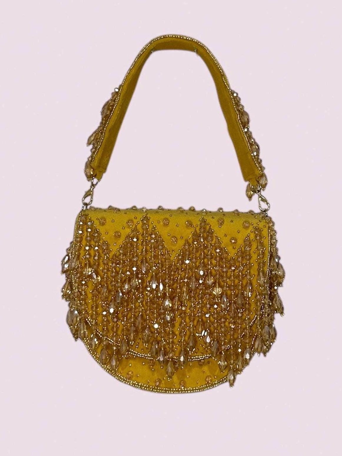 INAYA l Gold Beaded Clutch Bag, Indian Bridal Statement Evening Purse, Luxurious Birthday Gift for Bride