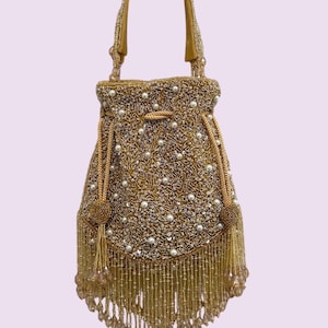 Sac Potli brodé or SAMA l, pochette traditionnelle indienne pour invitée de mariage, sac de soirée élégant, cadeau de luxe pour demoiselle d'honneur