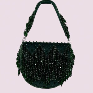 INAYA l Emerald Green Beaded Clutch Bag, Vintage Bridal Statement Evening Purse,  Birthday Gift for Girls