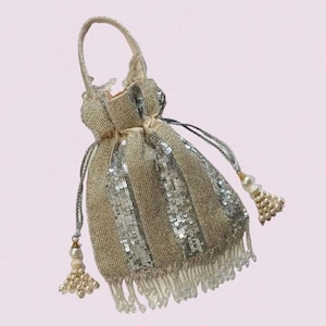 SPARKLE l Silver Indian Potli Bag l Bridal Handbag l Party Bag l Wedding Day Purse l Handmade Bag