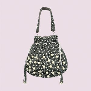 ALARA l Gray Pearl Potli Bag - Indian Bridal Purse