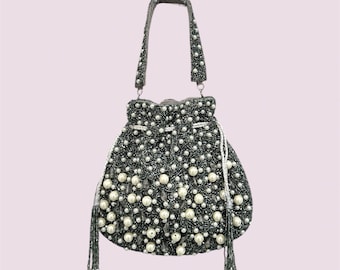 ALARA l Bolso Potli de perla gris - Bolso nupcial indio