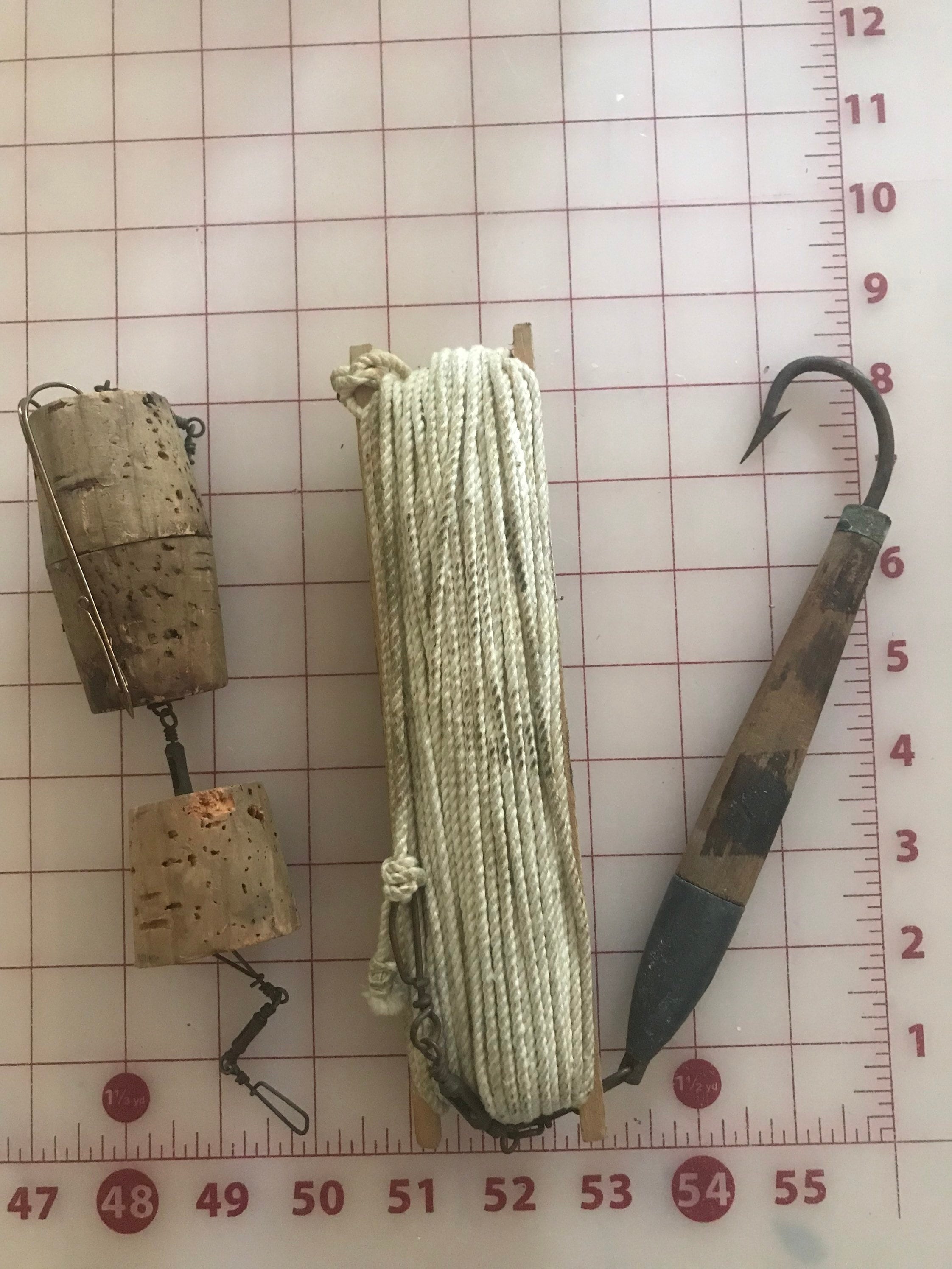 Vintage Fishing Hand Role Drop Line Hook and Cork Float Lot 