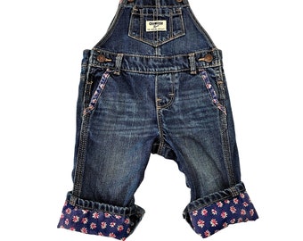 Oshkosh B'gosh Baby Girl Bib Overalls Flower Cuffs Snap Close Adjust Strap 6M