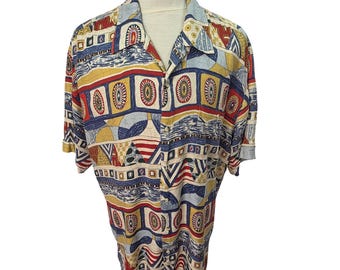 Vintage Campia Casual Pure Silk Shirt Mens XL Colorful Abstract Artwear