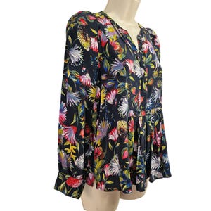 J. Crew 80s Long Slv Silk Floral Blouse Top Size XS Pleated Pullover V Neck