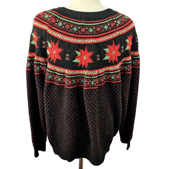 70s Fair Isle Poinsettia Holiday Sweater Crew Nec… - image 4