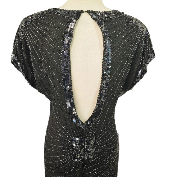 Oleg Cassini Black Silk Beaded Open Back Evening Dress, 1980s–1990s Designer
