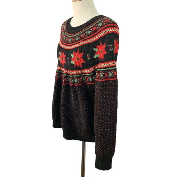 70s Fair Isle Poinsettia Holiday Sweater Crew Nec… - image 5