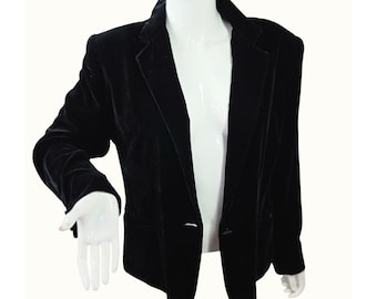VintageY2K Lauren Ralph Lauren Schwarz Samt Blazer Frauen Sz 12 Viskose Seide Jacke